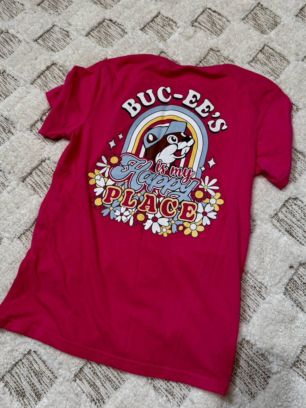 Buc-ee’s Happy Place Pink Graphic T-Shirt Women’s Small Floral Beaver Tee - Picture 2 of 3